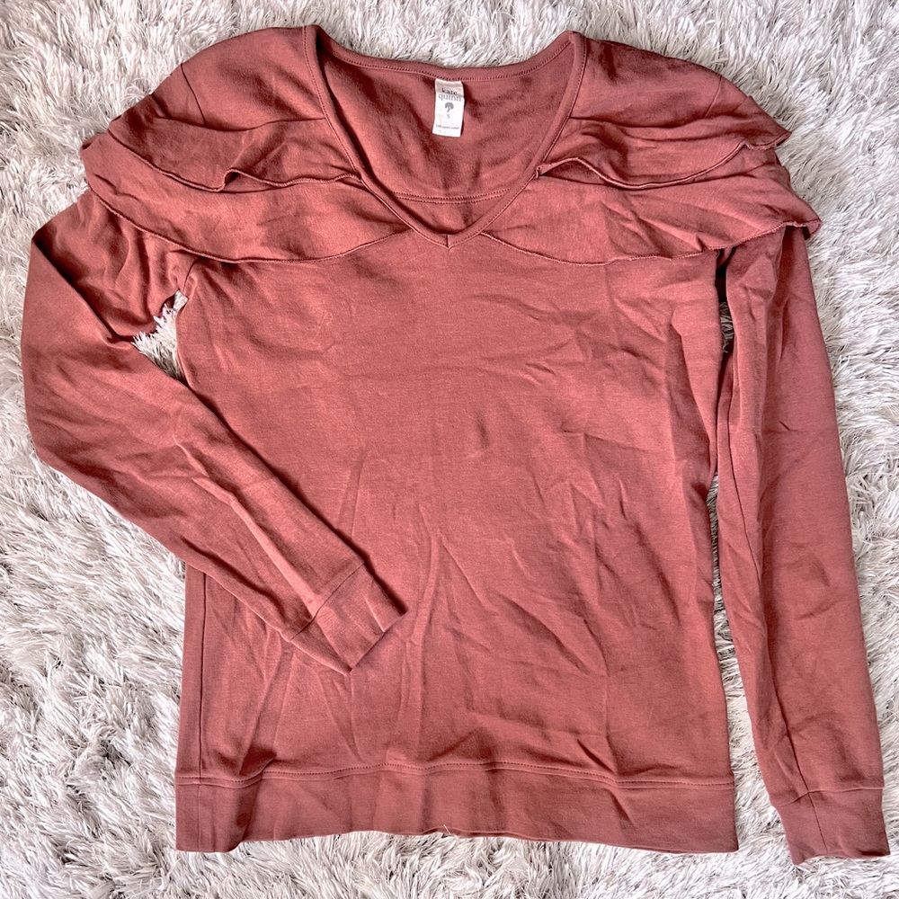 New Kate Quinn V Neck Ruffle Top Clove S